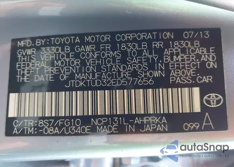 2014 Toyota Yaris Le (Tmc/Cbu Plant) из США, поврежденный, VIN JTDKTUD32ED577656